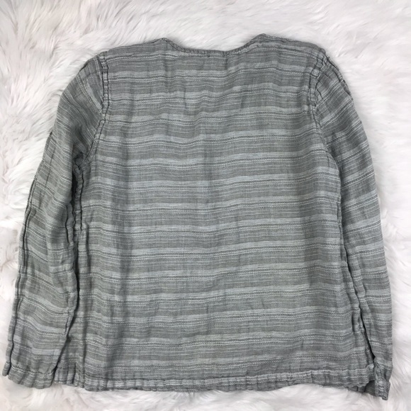 Flax Light Green/Brown Linen Top, Size M - Picture 2 of 8